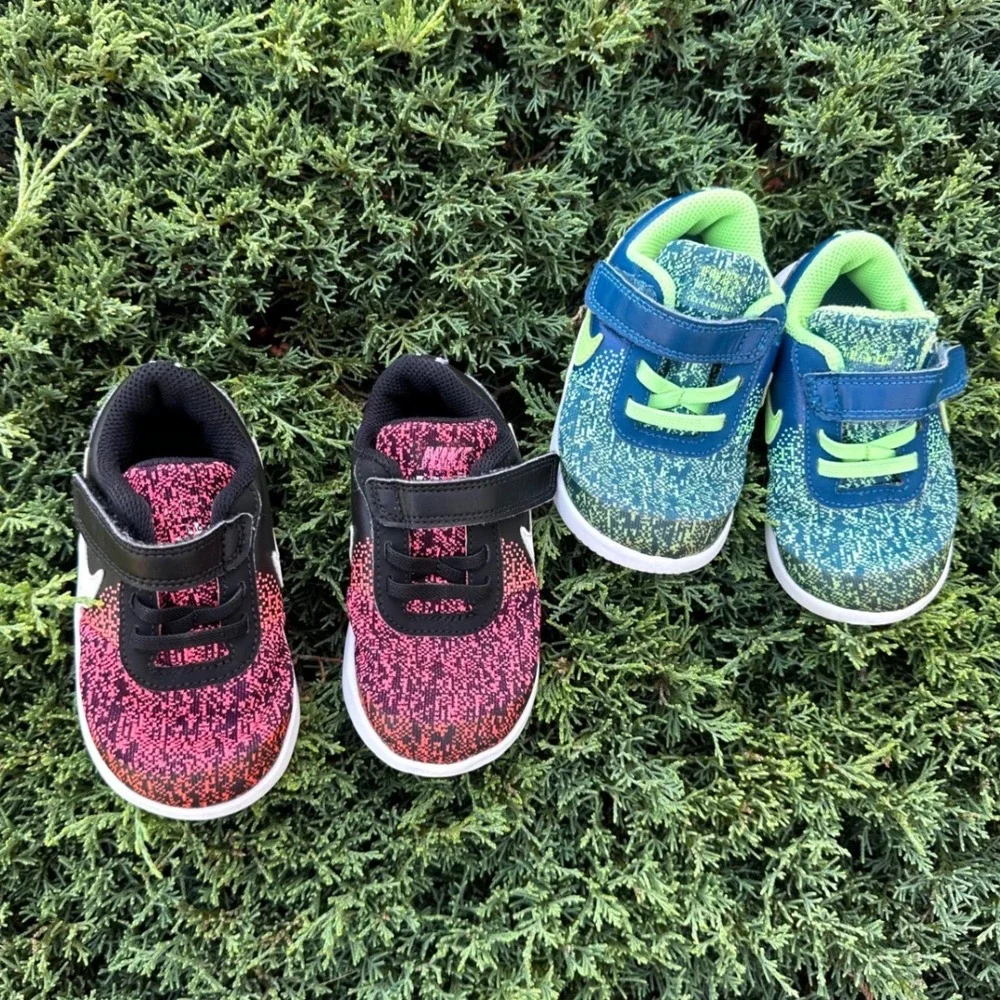 Nike Flex Contact TD Toddler Girl Shoes 2 Pairs Pink Black Blue Green Size 7